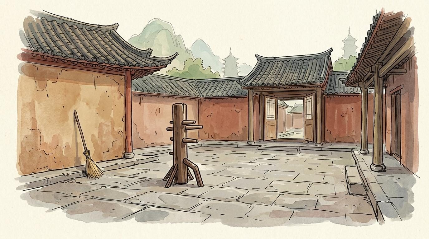 El patio del Templo del Loto Torcido